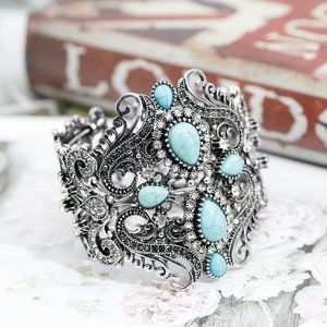 Women's Jewelry Large Turkish Adjustable Antique Silver Color Bracelet